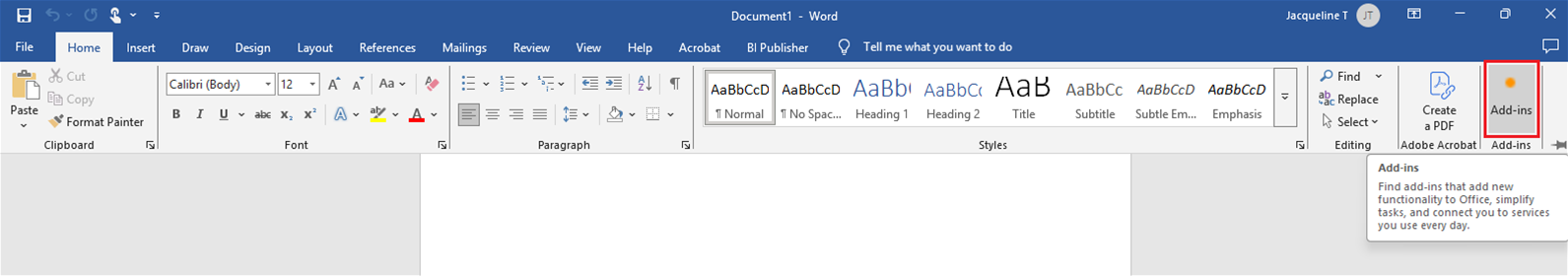 Click on the Add-ins button located in the ribbon (far right).